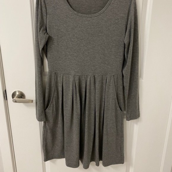 Women's Long Sleeve Pleated Shirt Dress. Dark Gray. Medium. Dark Academia. - Picture 5 of 13